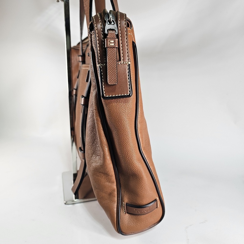 TUMI Business Bag 68917TN MISSION HARRISON Tan Leather Laptop Case Career Brown - Picture 7 of 16